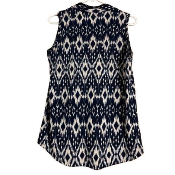 Carol Rose Women’s Navy and Cream Aztec Print Sleeveless Summer Top Sz-M - Picture 3 of 4